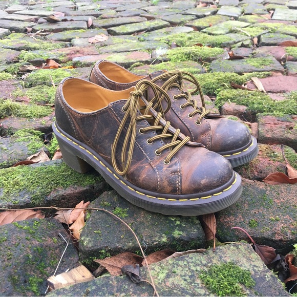 Dr. Martens Brown Platform Shoes with Yellow Laces - Picture 5 of 11